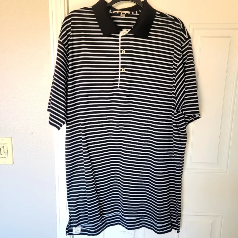 Peter Millar Black White Blue Striped Polo 100% Cotton XL